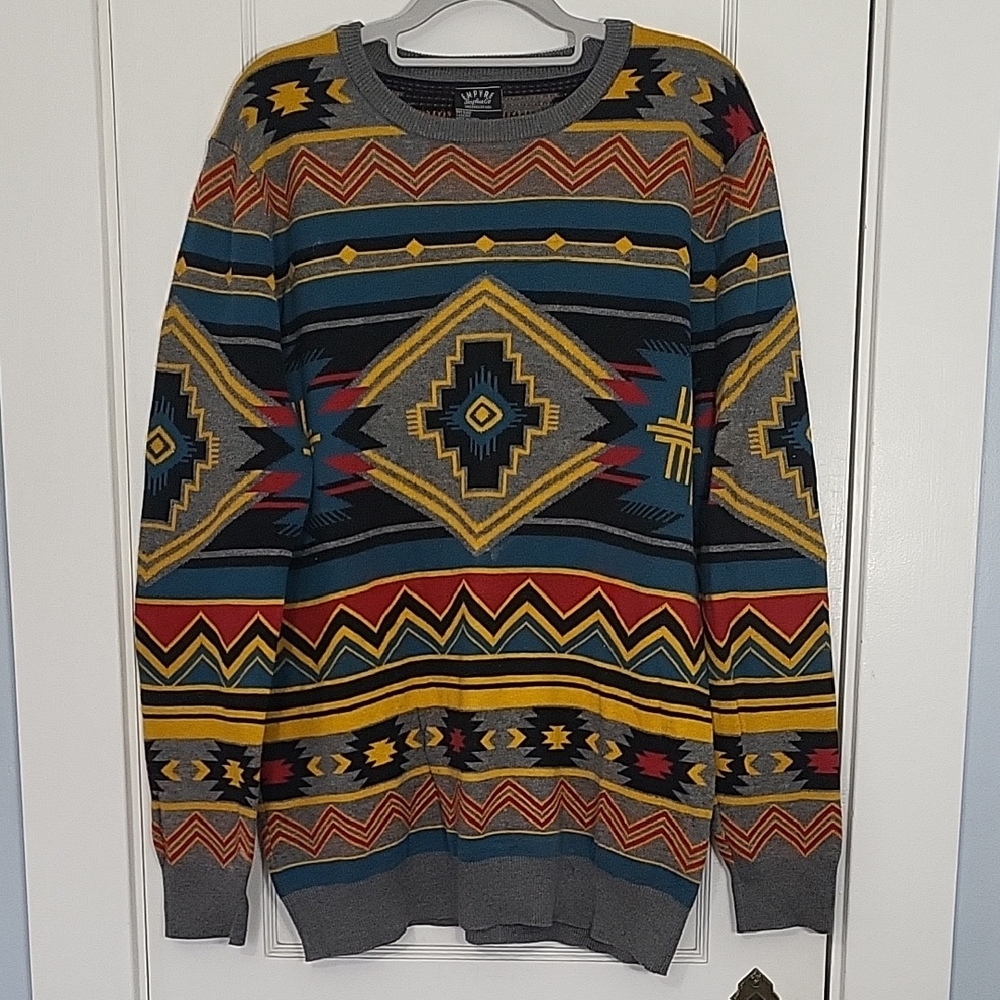 Multicolor Southwestern Design Pullover Sweater